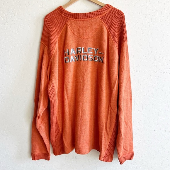 HARLEY DAVIDSON Wool Acrylic Jumper Sweater Men’s Crew Neck Orange - Picture 1 of 5